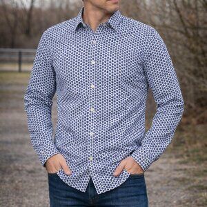 Hugo Boss Slim Fit Floral Shirt Men’s L Blue White Italian Fabric